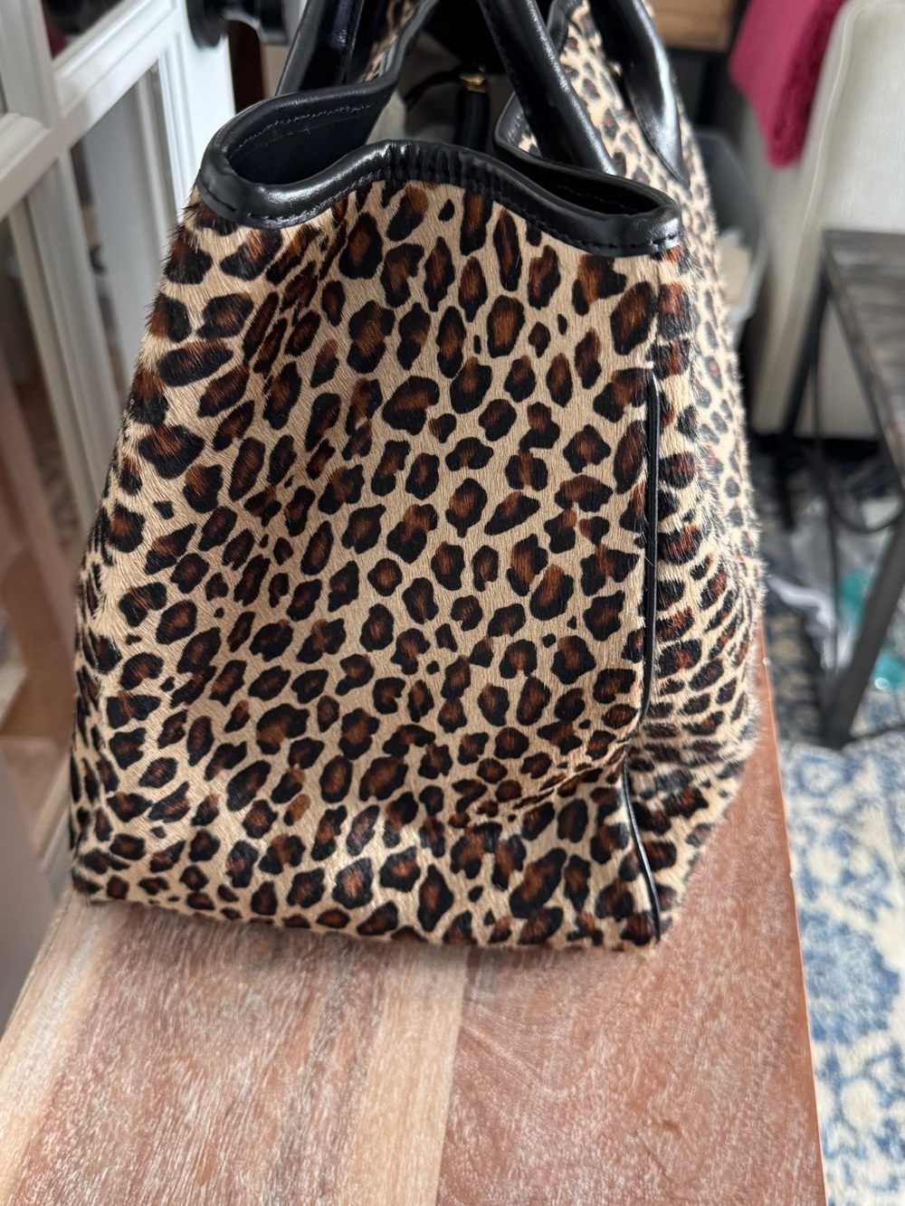 Mark & Graham Leopard Pony Hair Leather Tote Made in Italy - Picture 4 of 10
